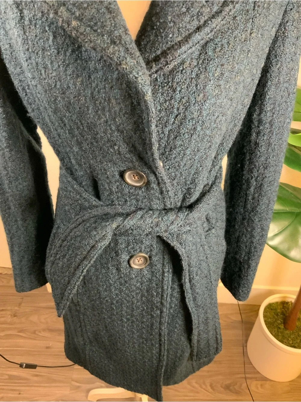 Banana Republic Dark Teal Shawl Collar Belted Trench Coat